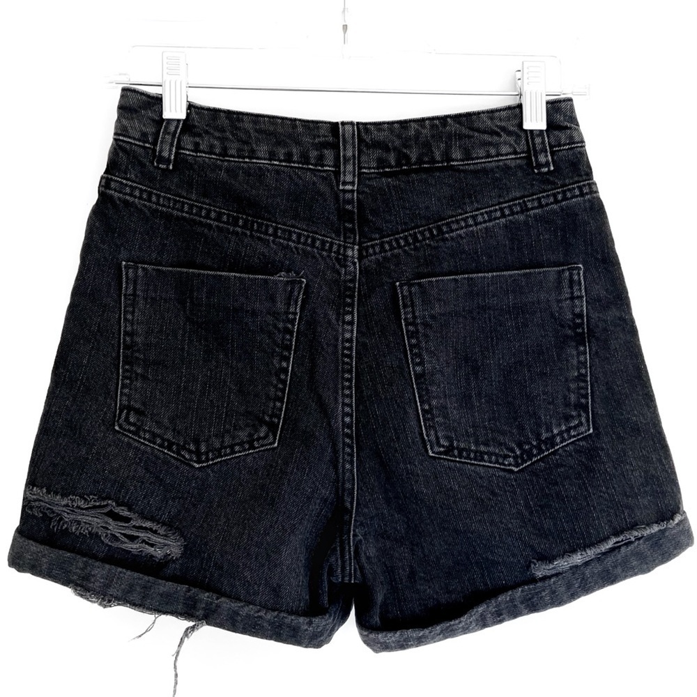 ASOS Denim High Waisted Mom Shorts in Washed Black With Bum Rips - Picture 6 of 7